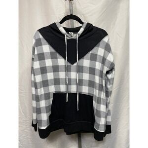 Sew In Love Women Black White Buffalo Plaid Hoodie Sweatshirt Pullover M